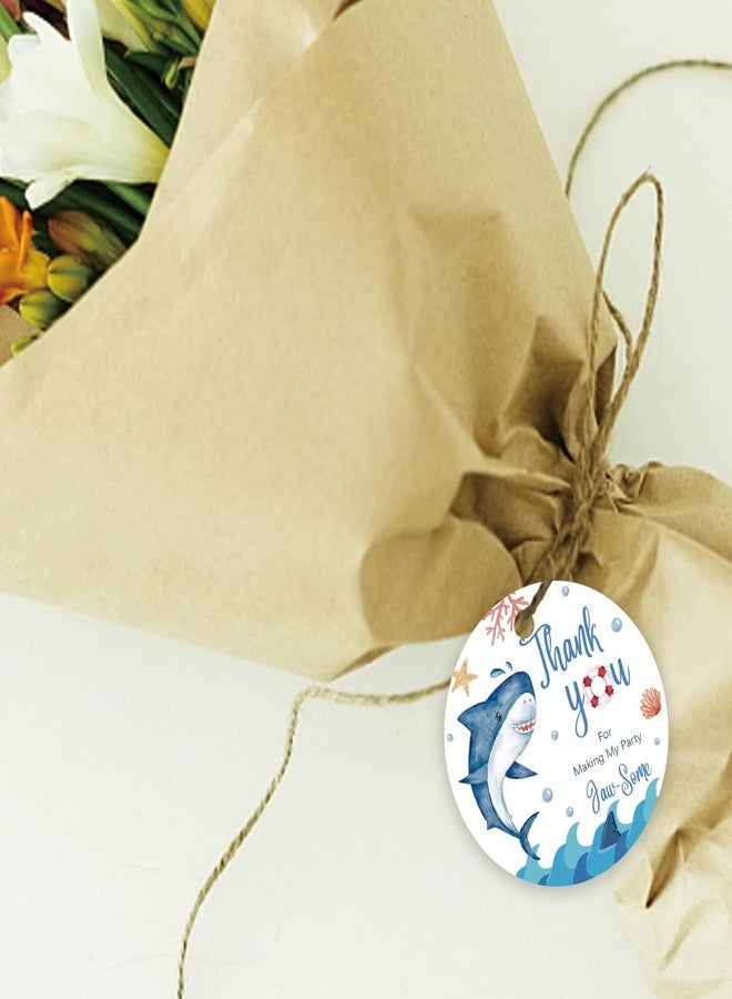 FORSHEEP 50pcs Shark Thank You Tags, Shark Gift Tag with String for Ocean Animal Party, Round Thank You Paper Tags for Shark Birthday/Under The Sea Themed Party Favors - Image 5